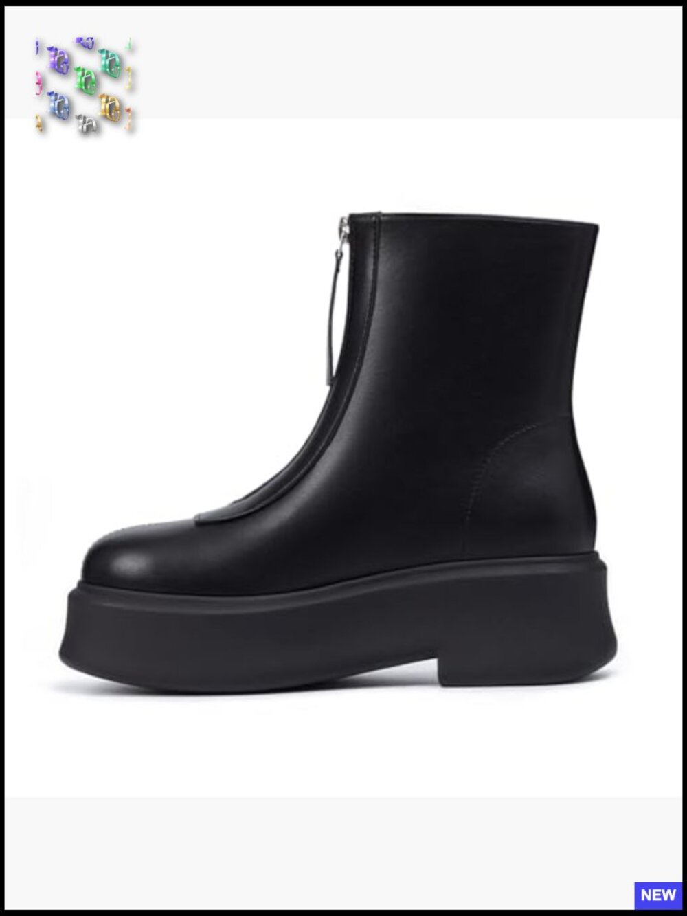 Chunky Platform Ankle Boots with Front Zipper Round Toe Comfortable Low Heel - Picture 2 of 7